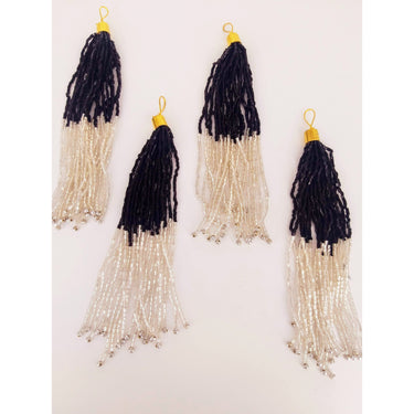 Black And Silver Bead Tassels Latkan, Indian Latkans, Beaded Danglers